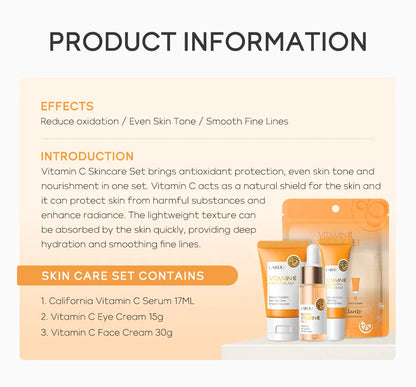 LAIKOU 3pcs Vitamin C & 24K Gold Sakura Skincare Set — Moisturizing Face Cream, Serum & Eye Cream, Anti-Wrinkle Face Care Kit