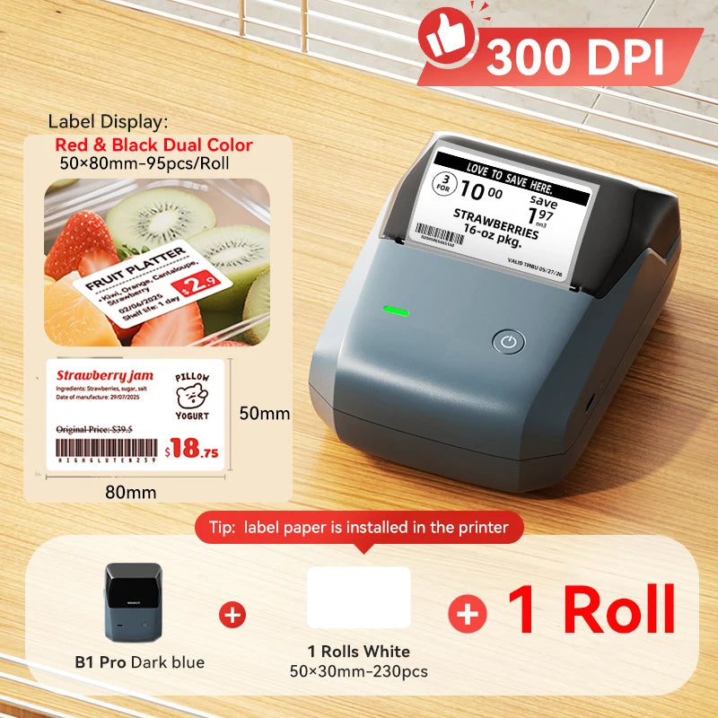 NIIMBOT B1 Portable 2-Inch Thermal Label Printer with Adhesive Tapes Bluetooth Mini Sticker Maker for Smartphone & PC