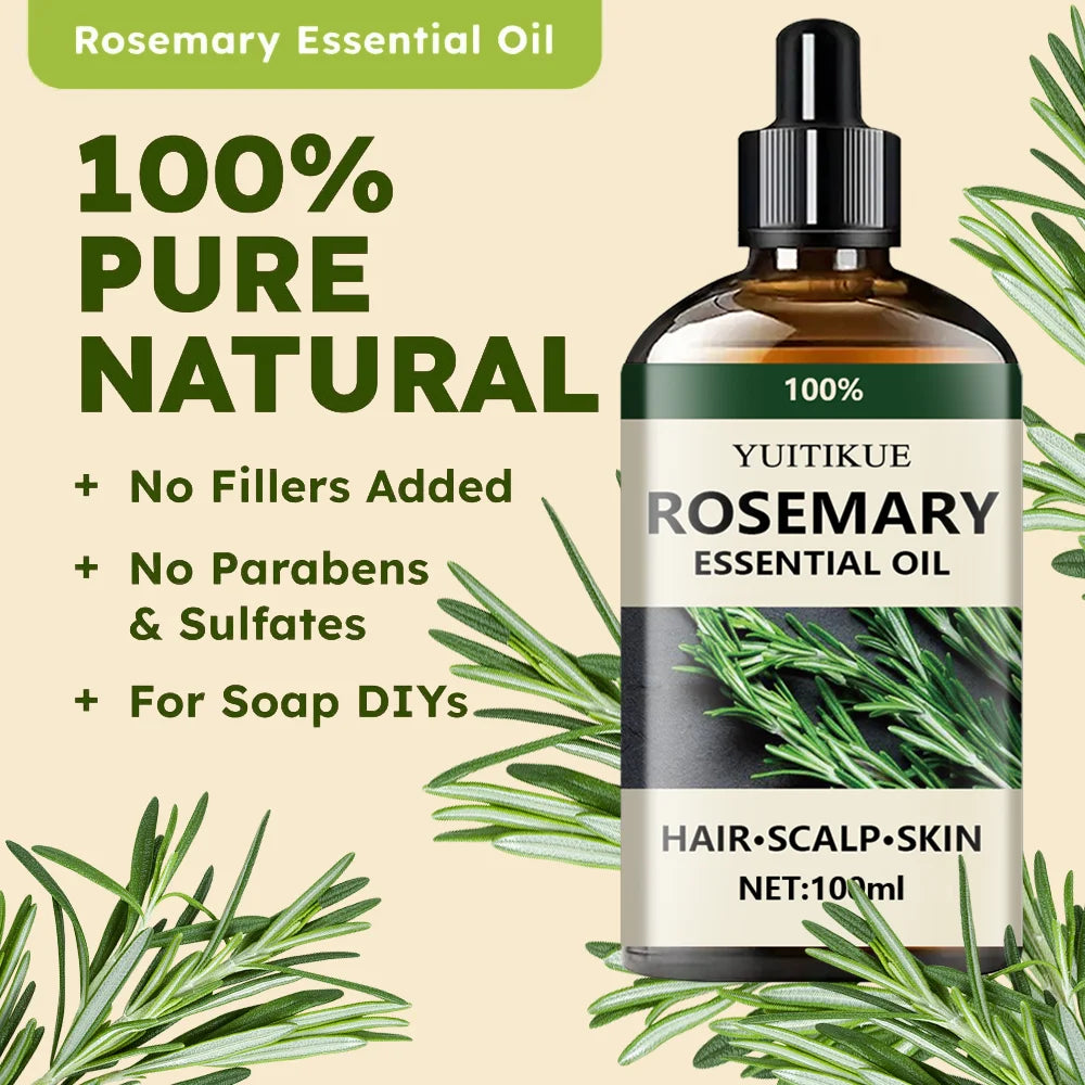 Pure Rosemary Essential Oil - Natural Aromatherapy Oil for Hair, Scalp & Skin Care