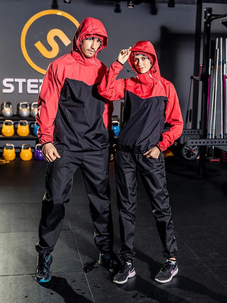 Unisex Sauna Suit — Women's & Men's Gym Clothing Set with Pullover Hoodie for Running, Fitness, Weight Loss & Sweating
