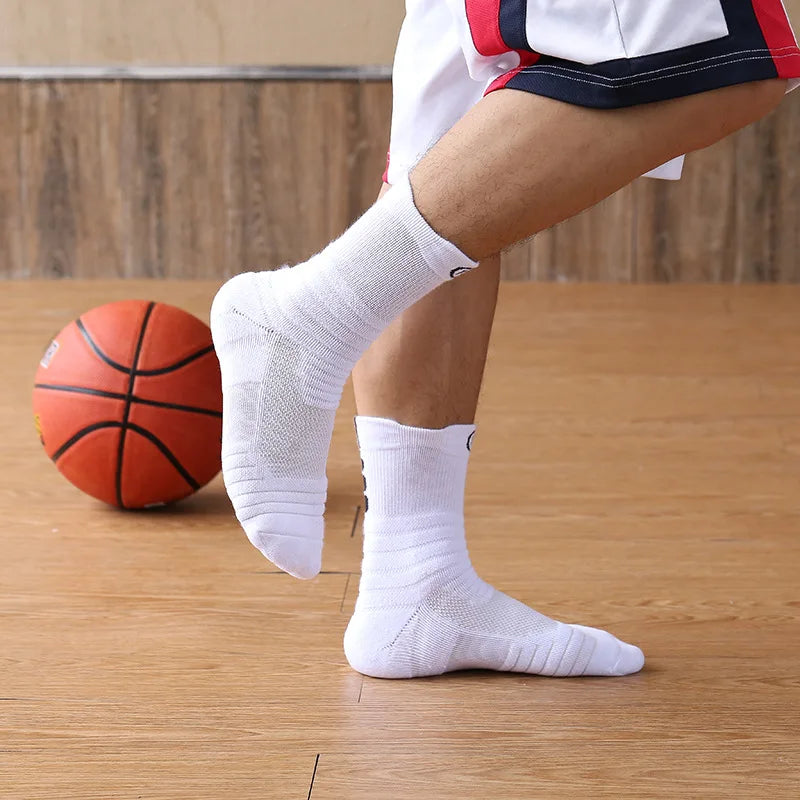 1/3 Pairs Men’s Compression Socks – Breathable Sports, Basketball, Cycling, and Running High Elastic Towel Tube Socks