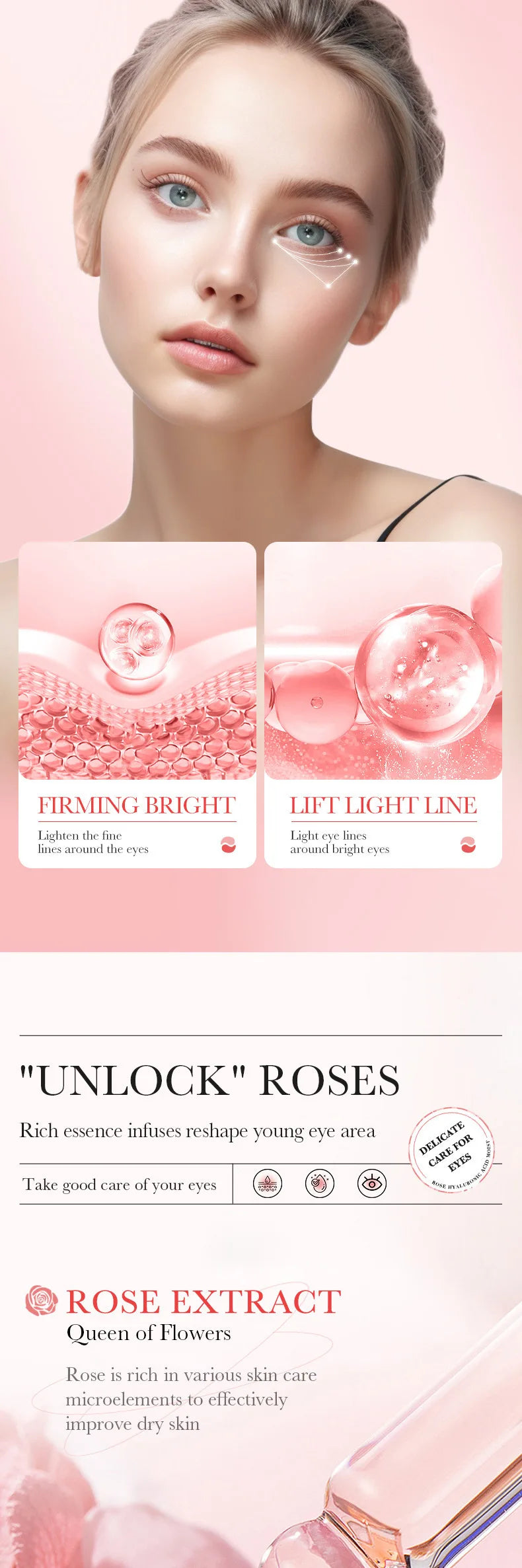 60PCS BIOAQUA Rose Hyaluronic Acid Eye Masks – Anti-Dark Circles, Eye Bags, Moisturizing & Firming Skincare Patches