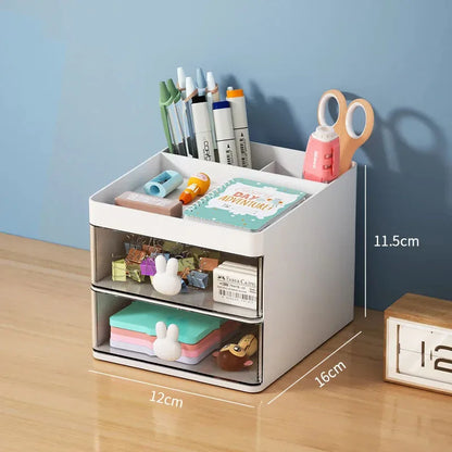 Small Desk Organizer with Drawer - Desktop Storage Box for Makeup, Pens, Business Cards, Phone & Stationery