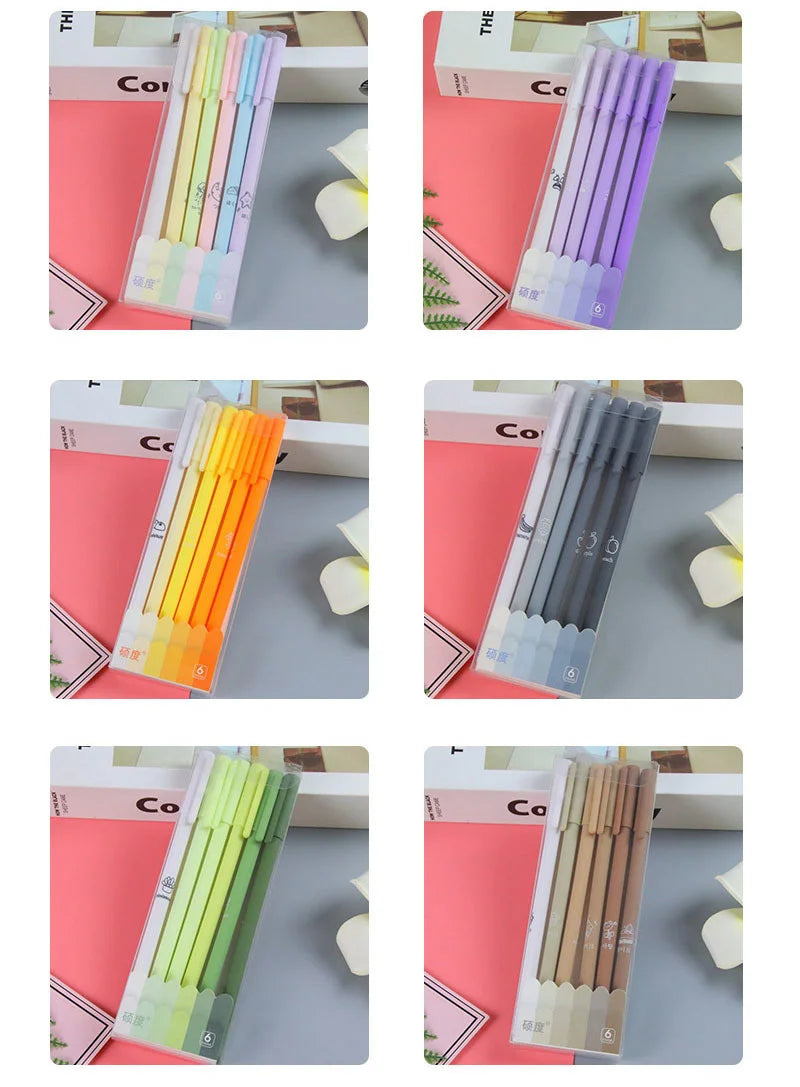6-Piece Lytwtw Morandi Color Gel Pen Set – Cute Creative Kawaii Pens for Office & School Supplies