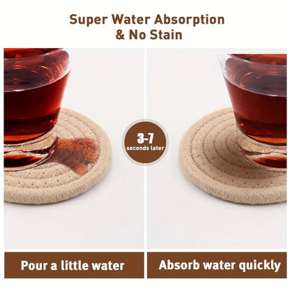 8-Piece High-Temperature Resistant Woven Coaster Set with Holder - Absorbent Cup Coasters for Coffee, Tea, and Drinks