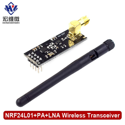 NRF24L01+PA+LNA Wireless Transceiver Module 2.4GHz 1100m Range with Antenna and 3.3V Breakout Adapter - Long Range RF Communication Module