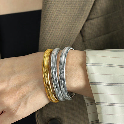 Stainless Steel Flex Snake Chain Cuff Bracelet – 18k Gold Plated Wide Bangle Fashion Jewelry for Women Gifts