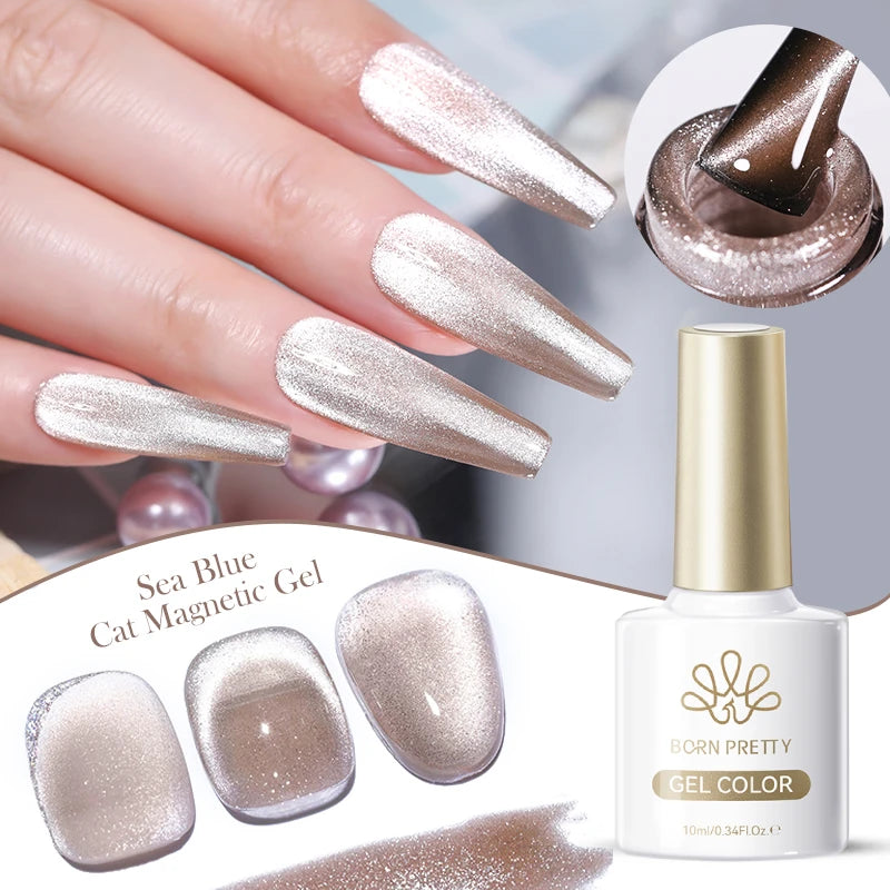 BORN PRETTY Cat Magnetic Gel Nail Polish 117 Colors 10ml Full Coverage Semi-Permanent Soak-Off Nail Varnish for Salon Manicure Glitter Cat Eye Nails