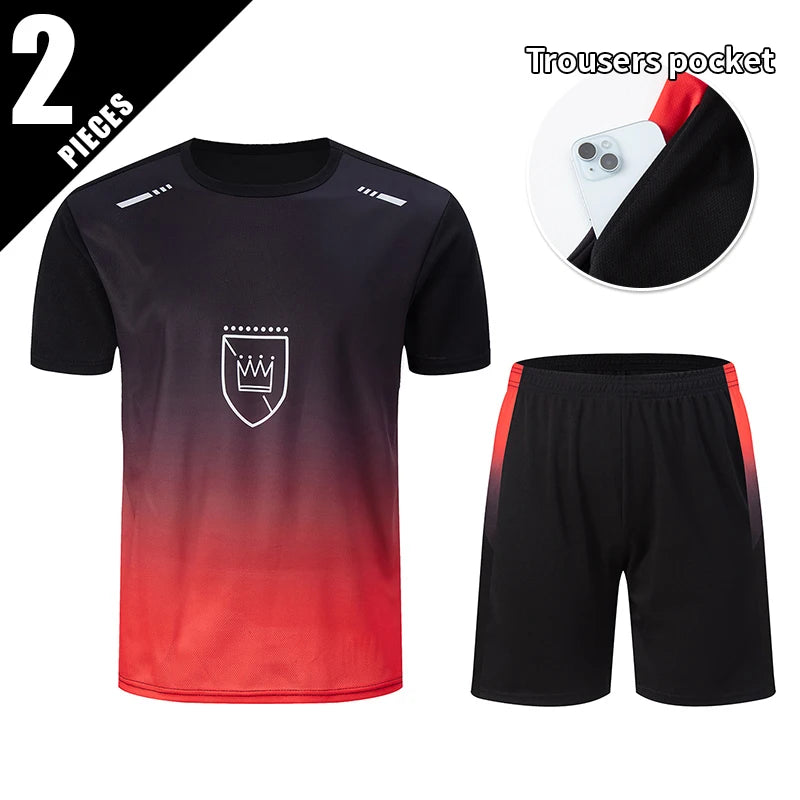 Men’s 2-Piece Summer Sports Set – Quick-Dry Breathable Short Sleeve T-Shirt & Pocket Running Shorts