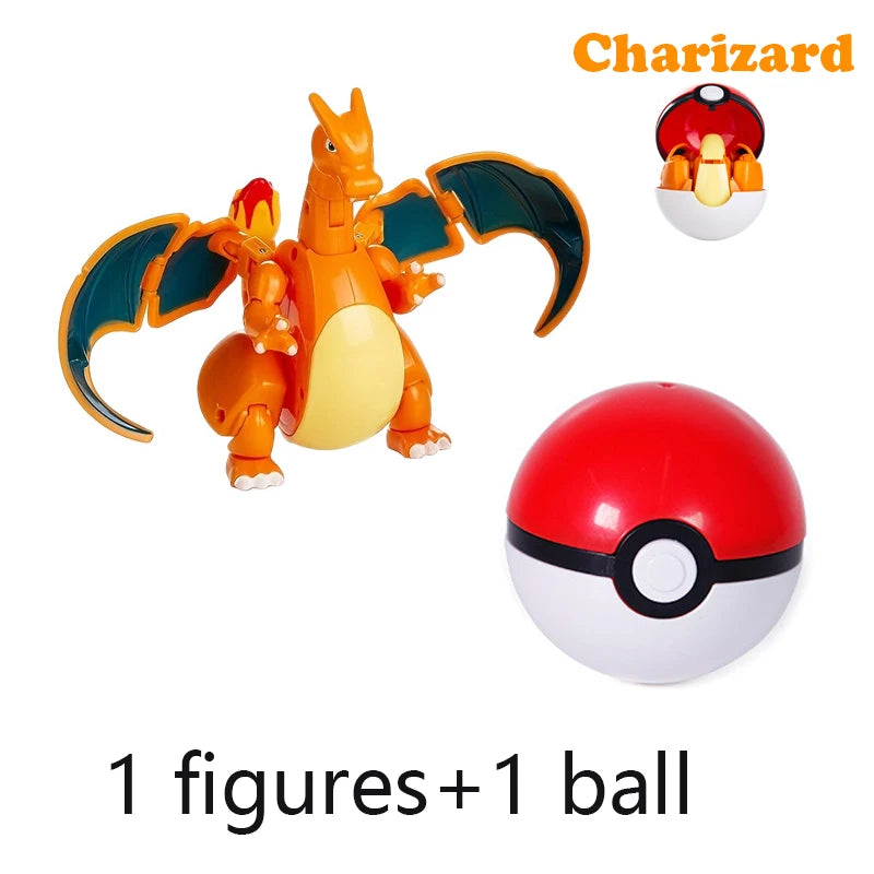 New Pokémon Action Figures – Pikachu, Charizard & Greninja Pocket Monster Poké Ball Deformation Toys for Kids Birthday Gifts