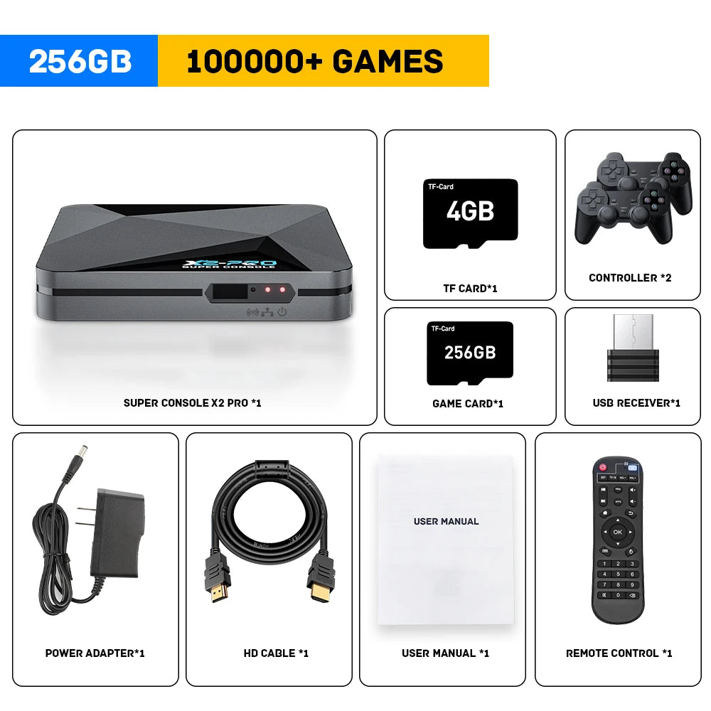 KINHANK Super Console X2 Pro Retro Game Console – 90,000 Built-in Video Games for PS1/DC/MAME/SS with Gamepad, Kid Gift Gaming Box