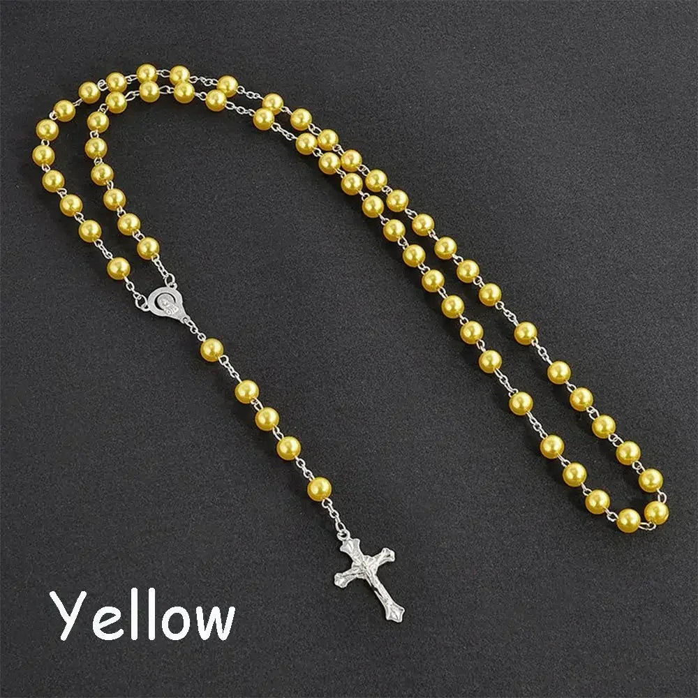 Vintage Crucifix Cross Necklace – Jesus Rosary Beads Chain with Virgin Mary Pendant Religious Jewelry Charm for Men & Women