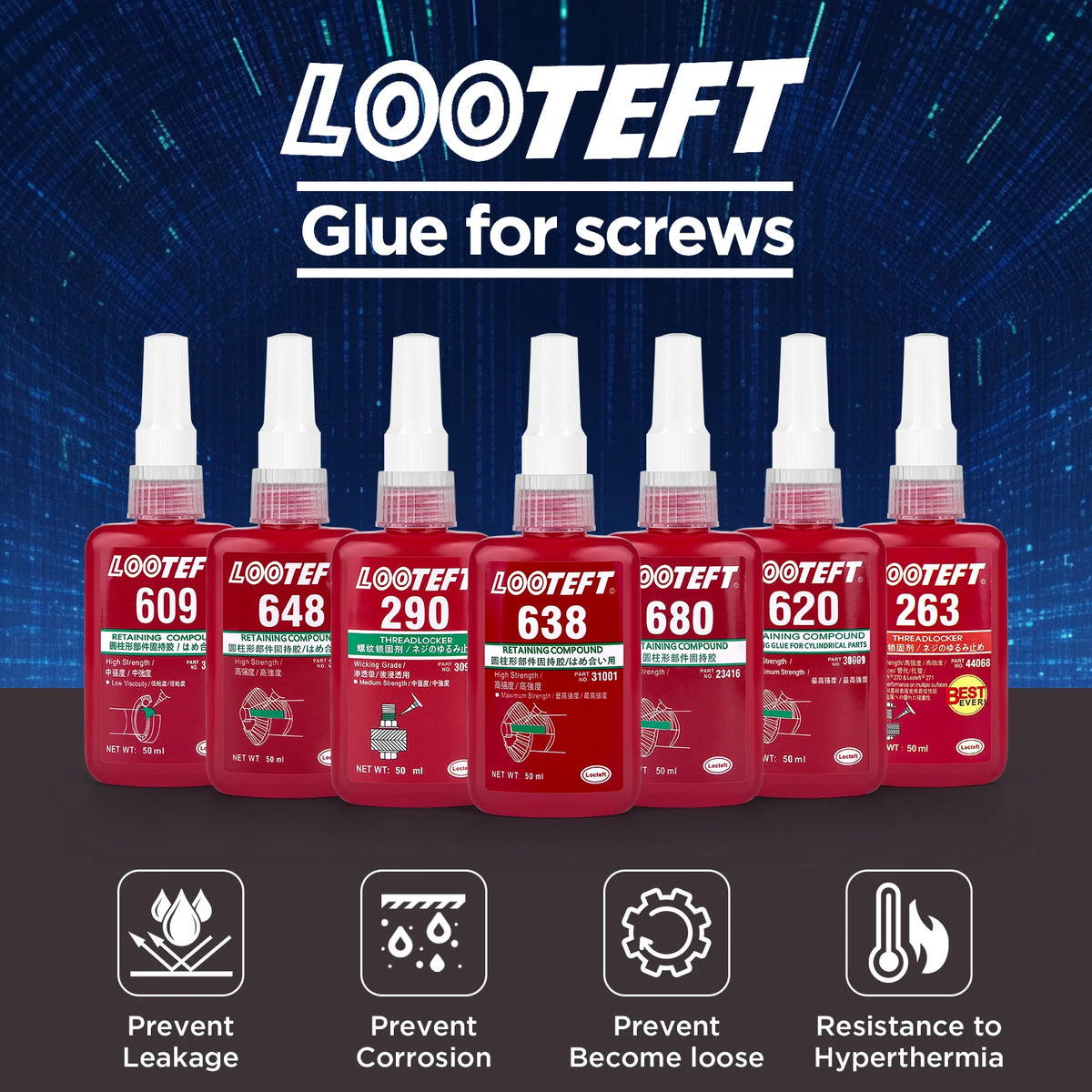 50ml Threadlocker Screw Glue - Fast-Curing Anaerobic Adhesive for Thread Locking, Corrosion Resistance, and Anti-Loosening Protection