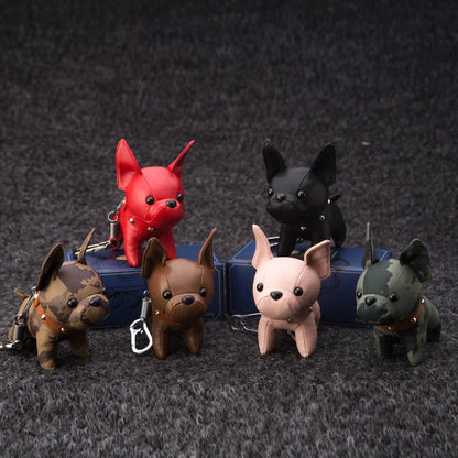 Punk French Bulldog PU Leather Dog Keychain — Fashion Bag Charm for Women Car Key Ring