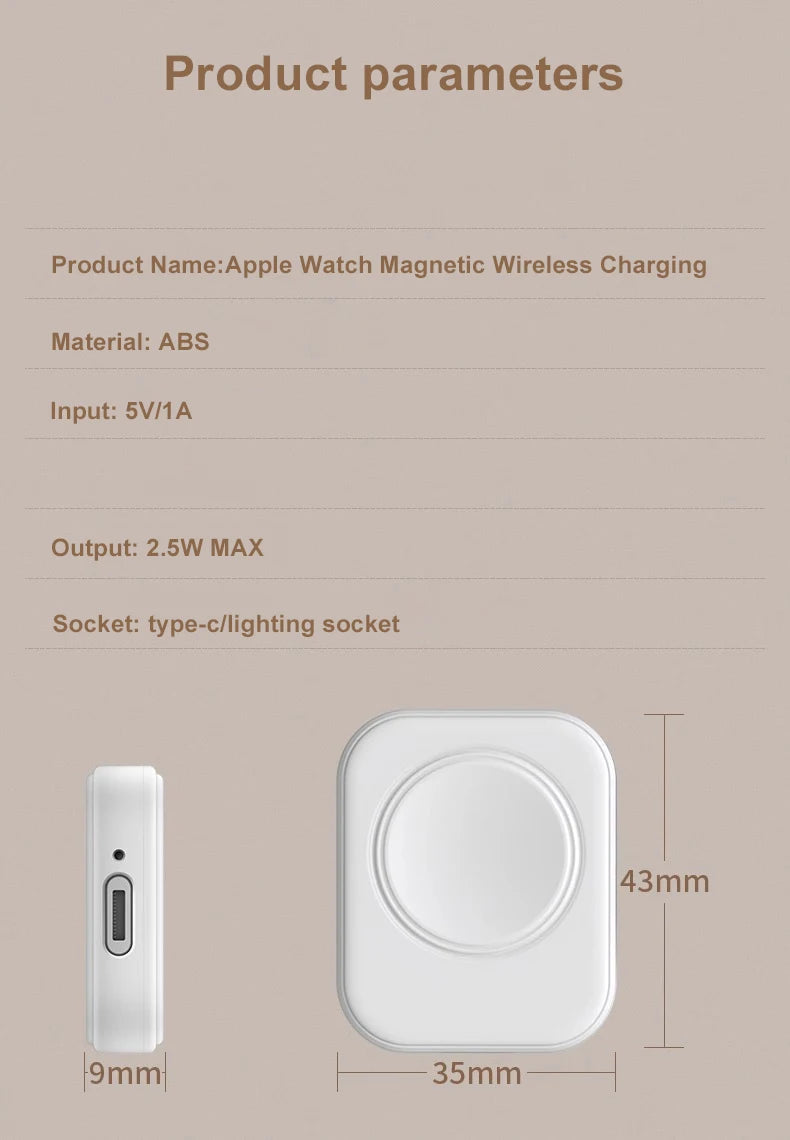 Magnetic Wireless Fast Charger for Apple Watch – Type-C Cable Compatible with Series 9 to 1 & SE