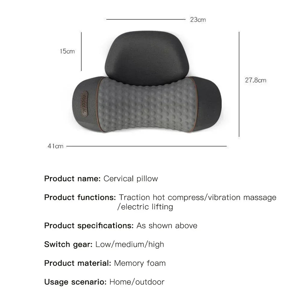 Electric Cervical Massage Pillow – Heated Vibration Neck Traction Memory Foam Support for Sleep & Spine Relaxation