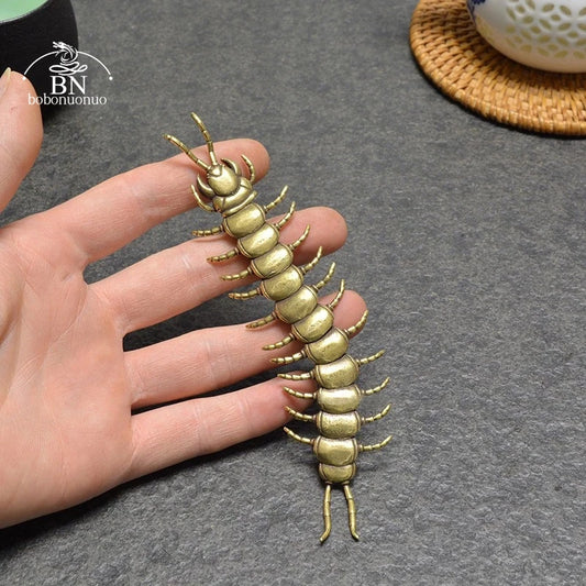 Ancient Copper Movable Centipede Figurine – Miniature Desk Ornament, Craft Simulation Animal & Tea Pet Decoration