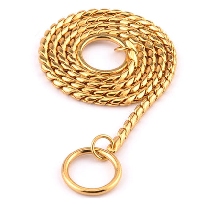 Gold, Black & Silver Dog Chain Collar – Heavy Link Copper-Plated Snake Choke Training & Show Slip Collar for Dogs