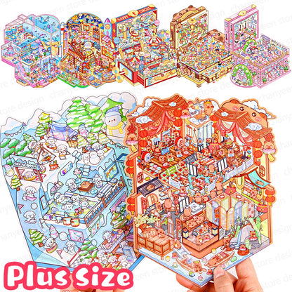 DIY Plus Size 3D Treasure Box World Landscape Stickers - Pocket Cabin Scene | Creative Gift for Kids