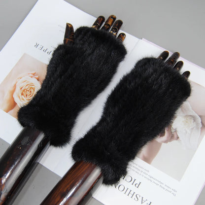 Women’s Winter Mink Fur Gloves – 100% Natural Fingerless Knitted Mittens for Warmth