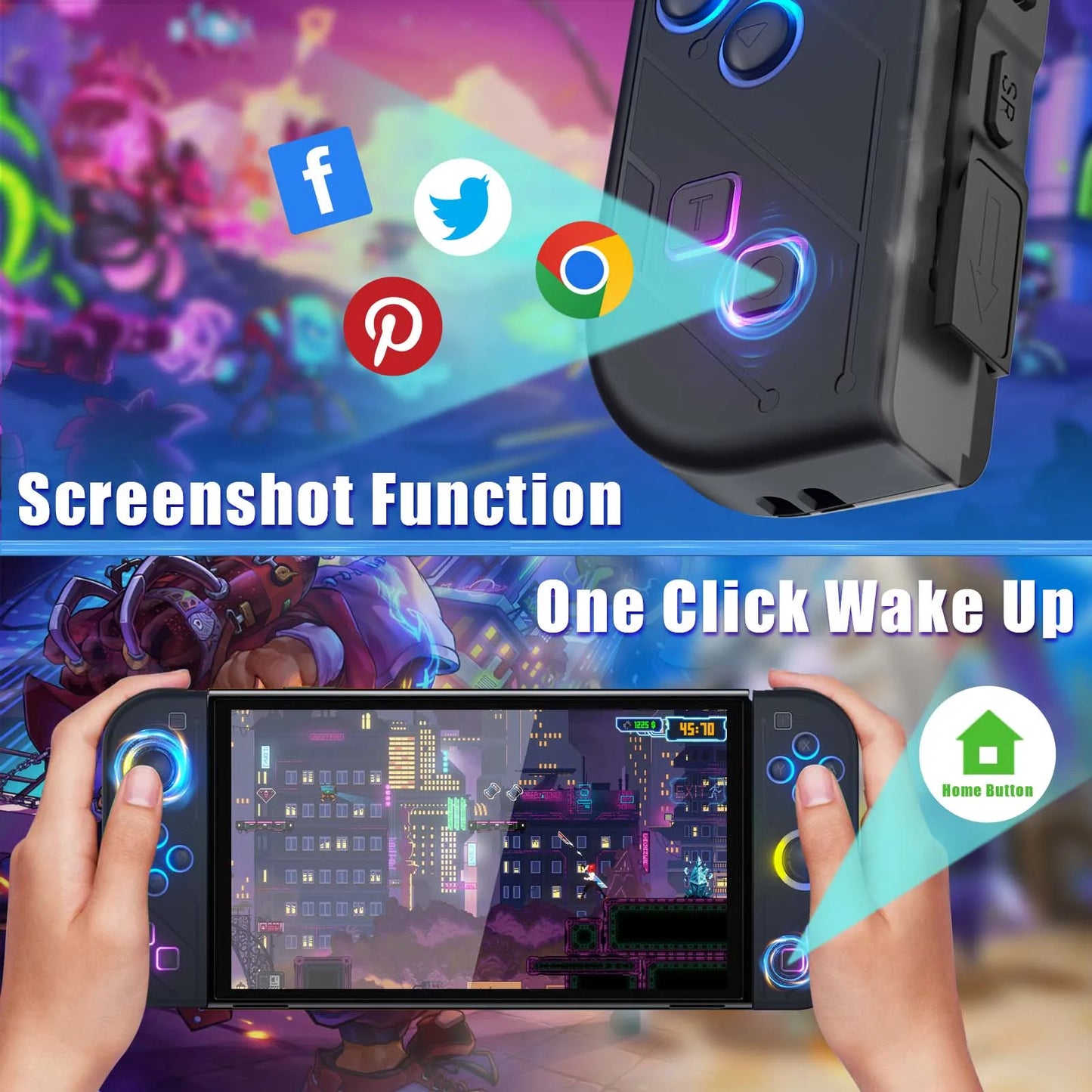 BT 5.2 Wireless Switch Joy Controller — L/R RGB LED Gamepad for Nintendo Switch/OLED/Lite with Dual Vibration & 6-Axis