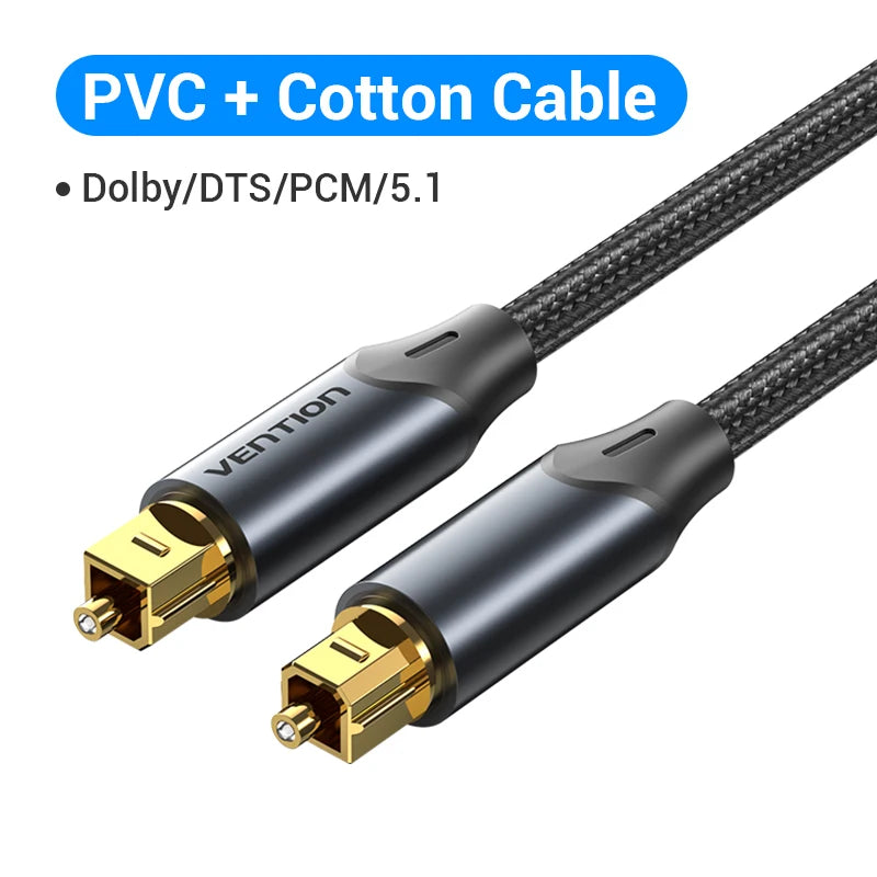 Vention Digital Optical Audio Cable – Toslink SPDIF Coaxial, 1m/2m for Amplifiers, Blu-ray, Xbox 360, PS4, Soundbar, Fiber Cable