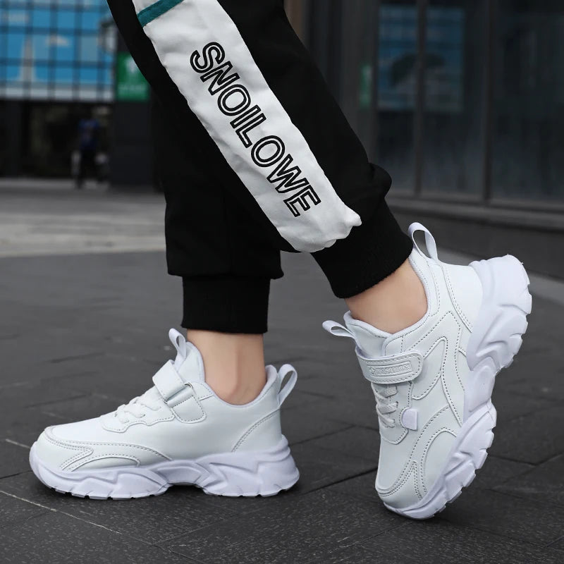 Kids Sport Casual Shoes — Leather Sneakers for Girls & Boys (Ages 5-16), Outdoor Running, Soft Sole, Anti-Slip Walking Footwear