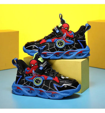 Disney Boys LED Shoes – Cartoon Sports Sneakers with Non-Slip Leather, Size 25-35, Perfect for Running