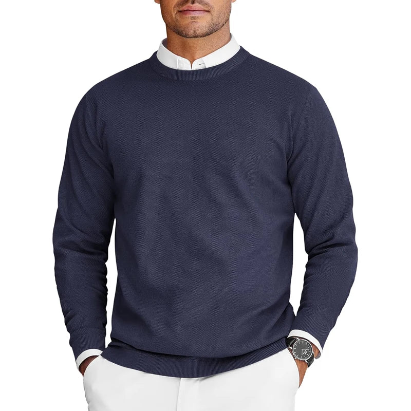 Men's Crew Neck Knit Sweater - Lightweight Long Sleeve Oversized Pullover for Casual Streetwear