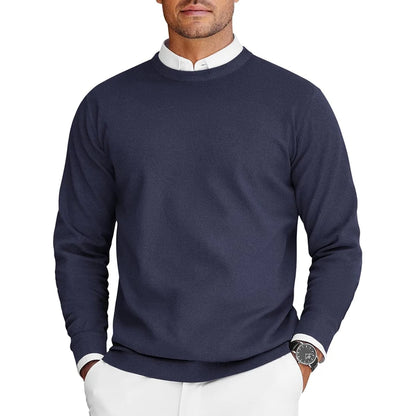 Men's Crew Neck Knit Sweater - Lightweight Long Sleeve Oversized Pullover for Casual Streetwear