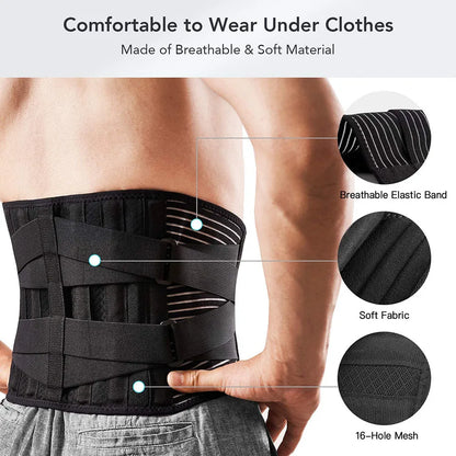 AOLIKES Lower Back Brace with 6 Stays – Anti-Skid Orthopedic Lumbar Support Belt, Breathable Waist Support for Gym & Pain Relief