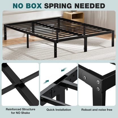 Metal Bed Frame with Storage – Twin, Full, Queen & King Size Platform with Steel Slat Support 350lbs