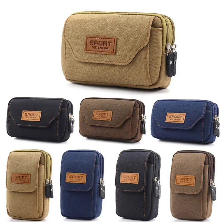 6.5" Men’s Canvas Waist Pack – Soft Pouch Belt Bag for Running, Travel & Camping