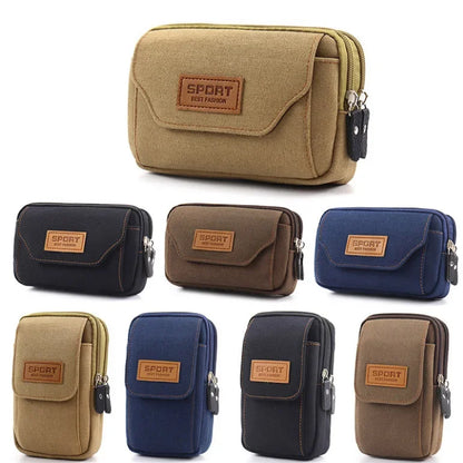 6.5" Men’s Canvas Waist Pack – Soft Pouch Belt Bag for Running, Travel & Camping