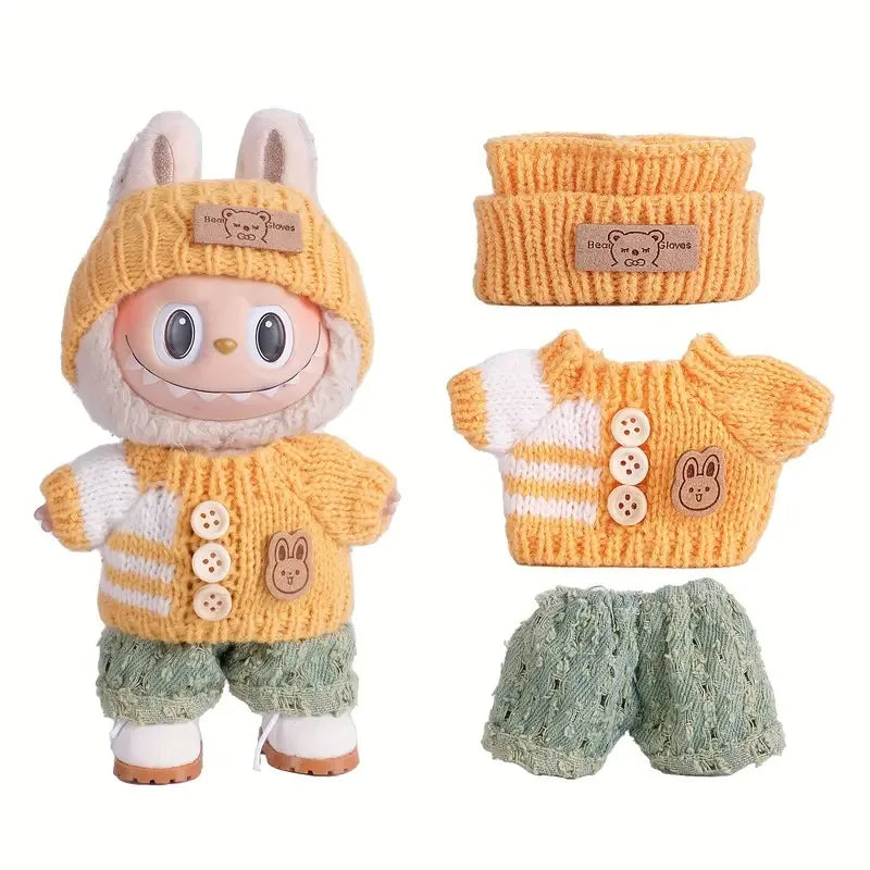 Labubu Doll Cute Sweater Set – 17cm Doll Clothes & Shoes DIY Accessories for Training, Sitting, Party Games, and Gifts
