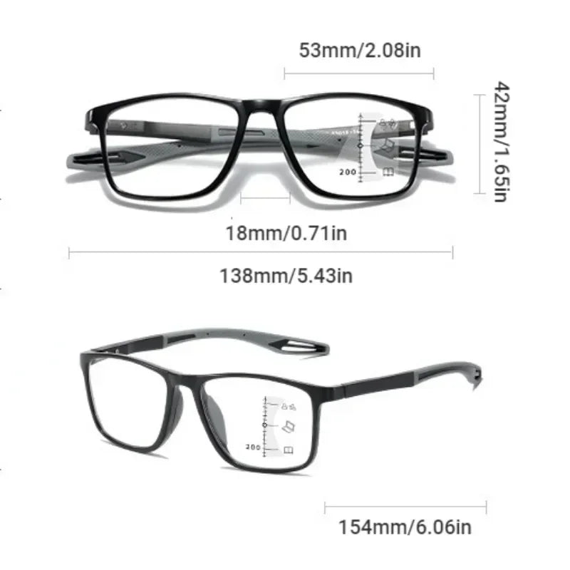 Photochromic TR90 Anti-Blue Light Multifocal Reading Glasses – Progressive Near & Far Eyewear for Men & Women, Sports Eyeglasses