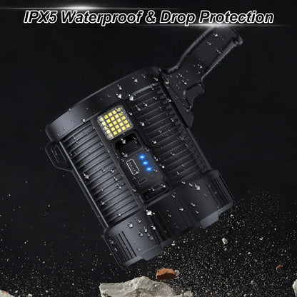 Rechargeable 900,000 Lumens LED Spotlight – Super Bright Handheld Outdoor Flashlight & Solar Searchlight