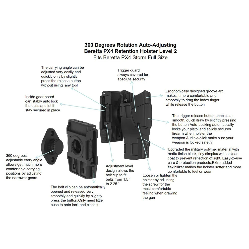 360° Rotating Tactical Holster - Universal Pistol Holder for Sig P320 SP2022 P226 Beretta PX4 Glock 17 19 23