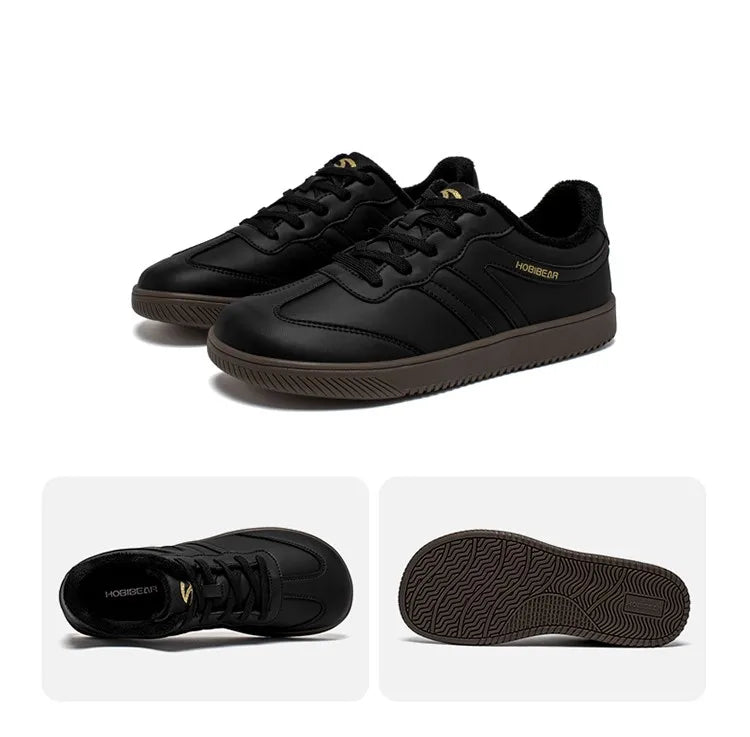 HOBIBEAR Wide-Toe Unisex Sneakers — Faux Leather with Faux Fur Lining, Casual Retro Lace-Up Shoes for Men & Women