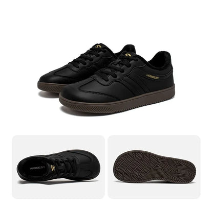 HOBIBEAR Wide-Toe Unisex Sneakers — Faux Leather with Faux Fur Lining, Casual Retro Lace-Up Shoes for Men & Women