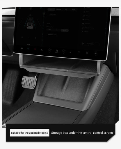 Hidden Under-Screen Storage Box for Tesla Model 3 Highland & Model Y 2024 LHD – Center Console Organizer Tray