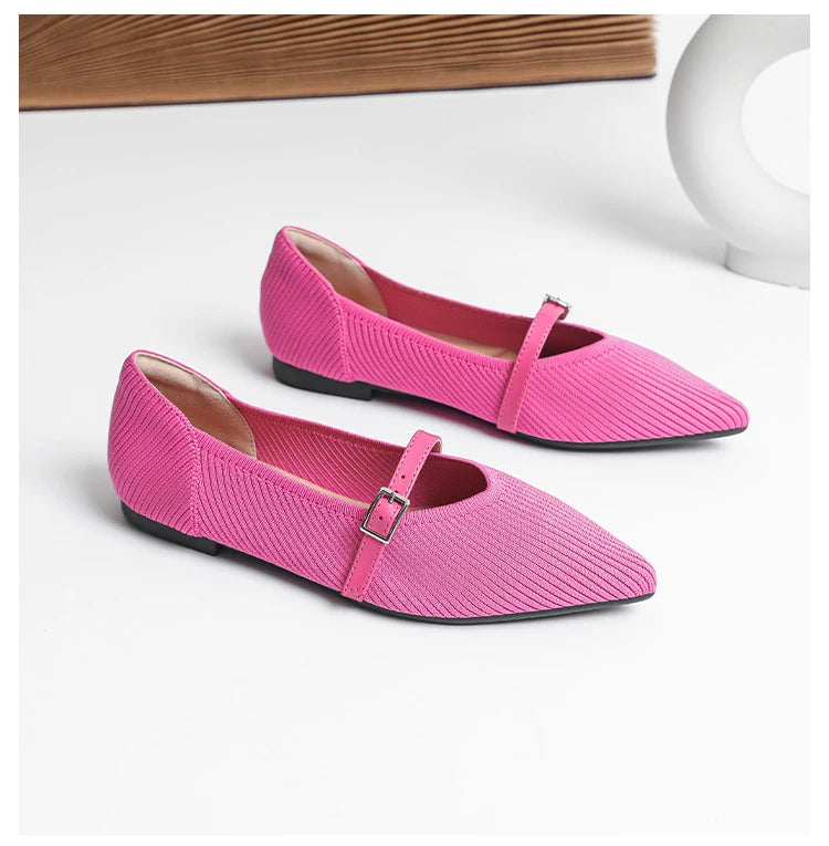 2024 Women's Flat Shoes – Pointed Toe Soft Knitted Sole, Breathable & Comfortable Spring and Autumn New Model