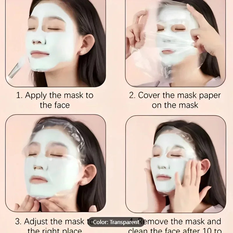 Disposable Full Face & Neck Beauty Wraps - 100/500pcs Transparent Plastic Film Mask Covers
