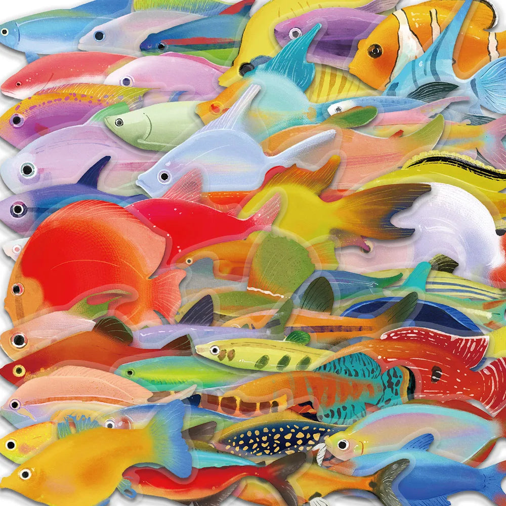 50PCS Fish Transparent Stickers - Waterproof Laptop, Phone, Luggage, Skateboard & Scrapbook Decals