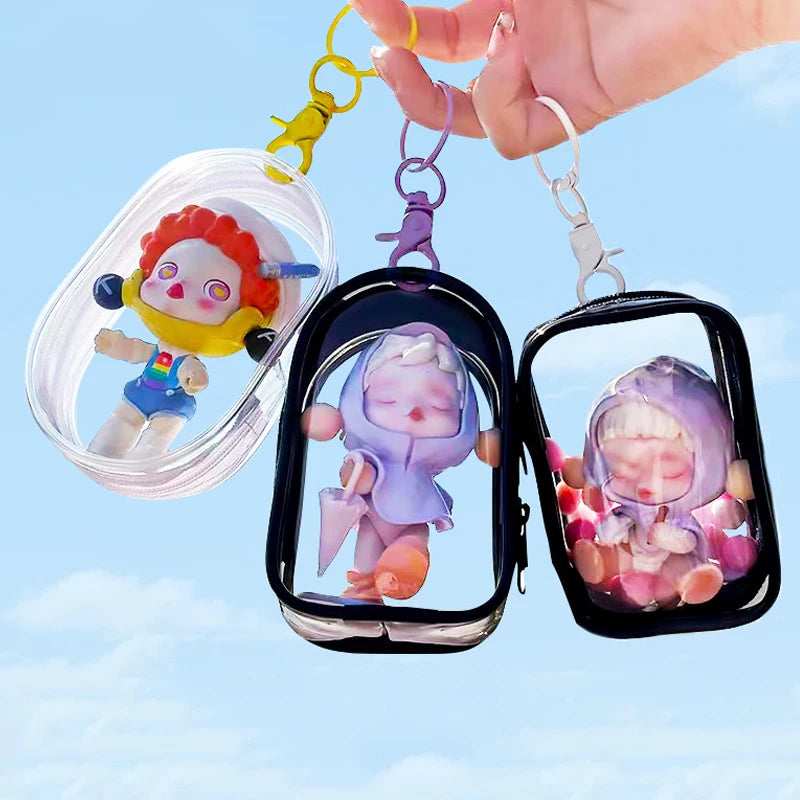 Transparent Jewelry Organizer Box – Plastic Storage Pouch with Keychain, Dustproof Case, Cute Doll Bag for Accessories