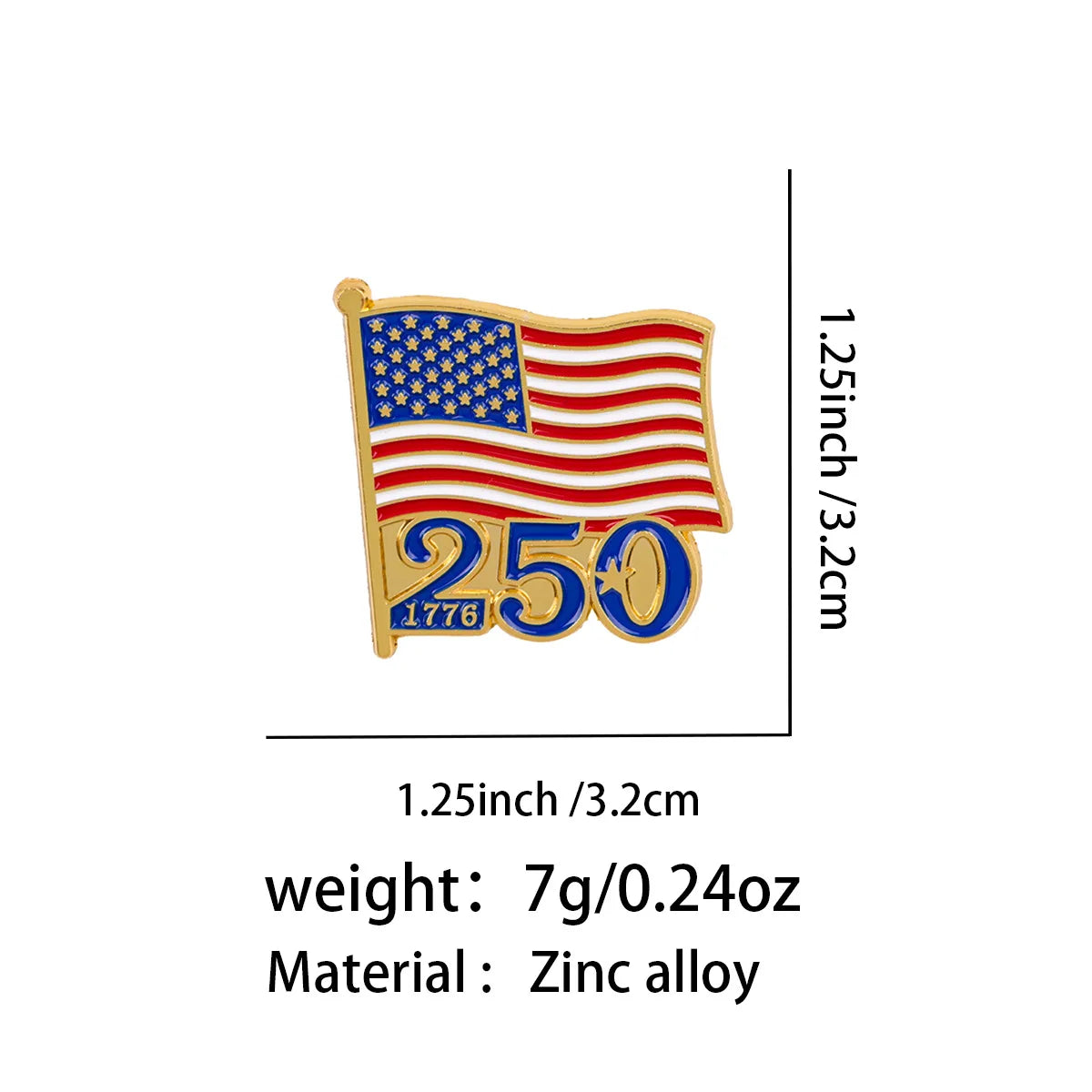 American Flag Lapel Pin - Patriotic Enamel Brooch Badge for Clothing, Gifts, and 250th Anniversary Commemoration