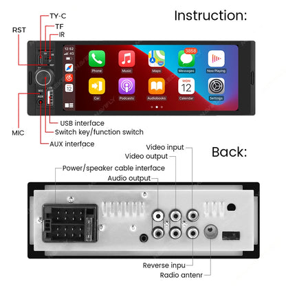 NaviFly 6.86" 1-DIN MP5 Car Stereo - Wireless CarPlay & Android Auto FM Multimedia Player