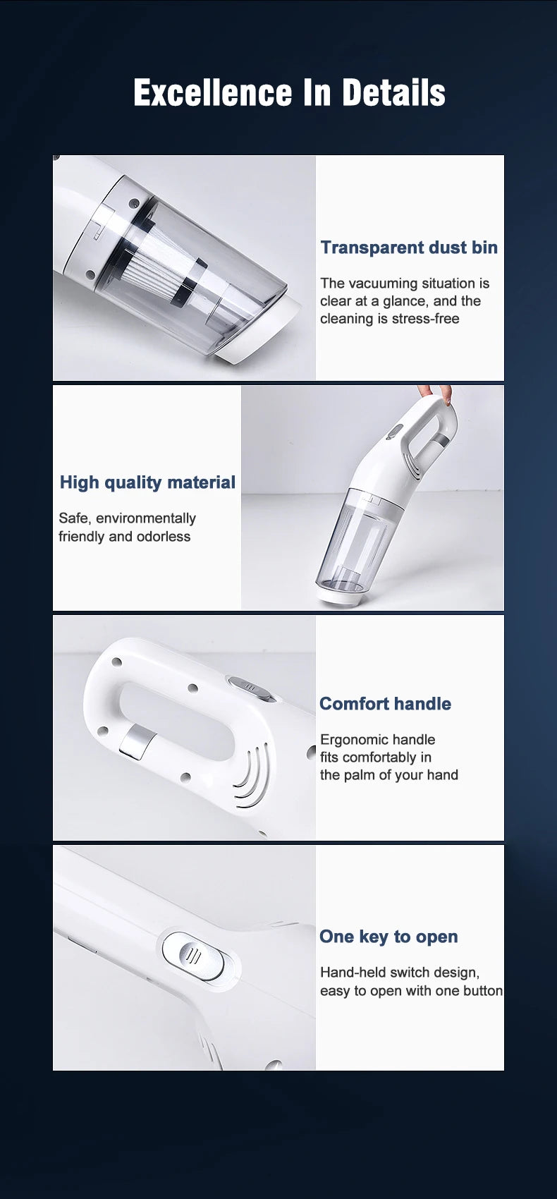 Handheld Rechargeable Vacuum Cleaner – Portable Wireless Dual-Purpose Car & Home Dust Catcher 10000PA