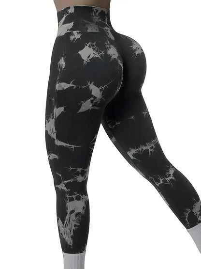 Women’s Tie-Dye Seamless High Waist Yoga Pants – Peach Lift Butt Sculpting Stretch Fitness Leggings