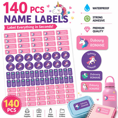 140PCS Custom Waterproof Name Stickers - Cartoon Personalized Labels for Clothes & Personal Items